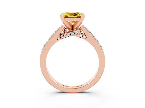 Rose gold Princess Cut Diamond Solitaire Ring with Pavé Band and Prong Setting_15