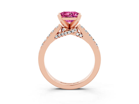 Rose gold Princess Cut Diamond Solitaire Ring with Pavé Band and Prong Setting_15