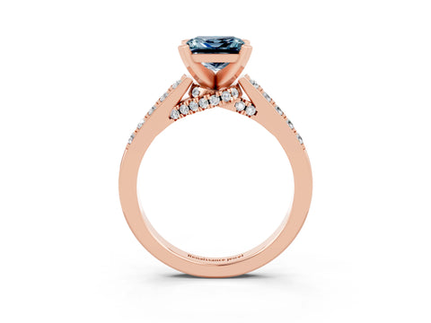 Rose gold Princess Cut Diamond Solitaire Ring with Pavé Band and Prong Setting_15