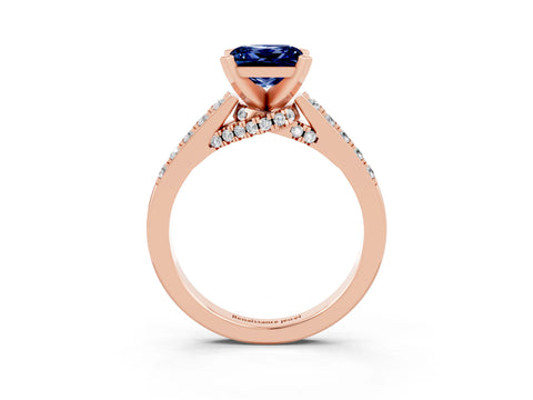Rose gold Princess Cut Diamond Solitaire Ring with Pavé Band and Prong Setting_15