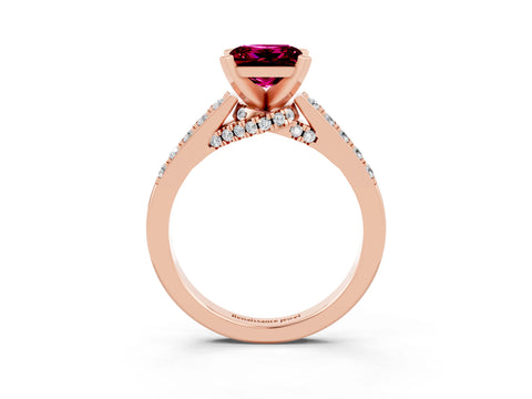 Rose gold Princess Cut Diamond Solitaire Ring with Pavé Band and Prong Setting_15