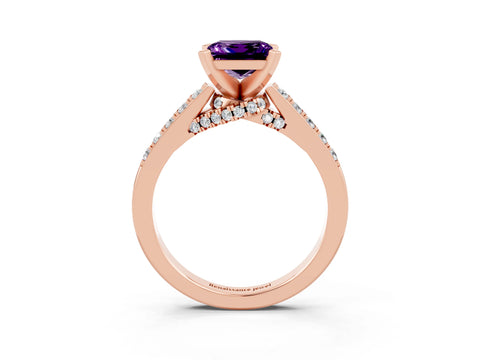 Rose gold Princess Cut Diamond Solitaire Ring with Pavé Band and Prong Setting_15