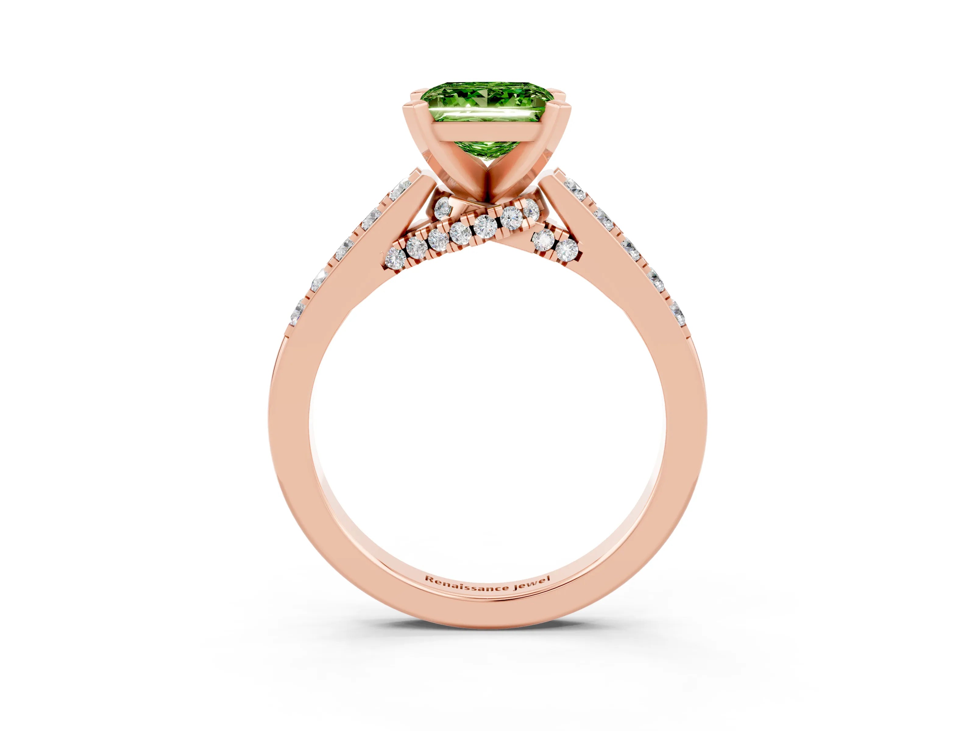 Rose gold Princess Cut Diamond Solitaire Ring with Pavé Band and Prong Setting_15