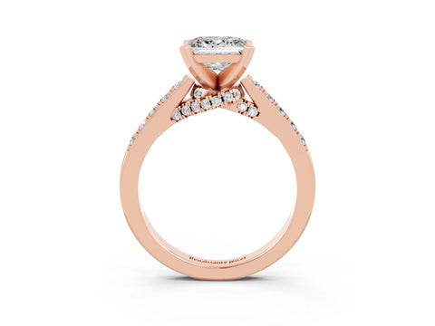 Rose gold Princess Cut Diamond Solitaire Ring with Pavé Band and Prong Setting_15