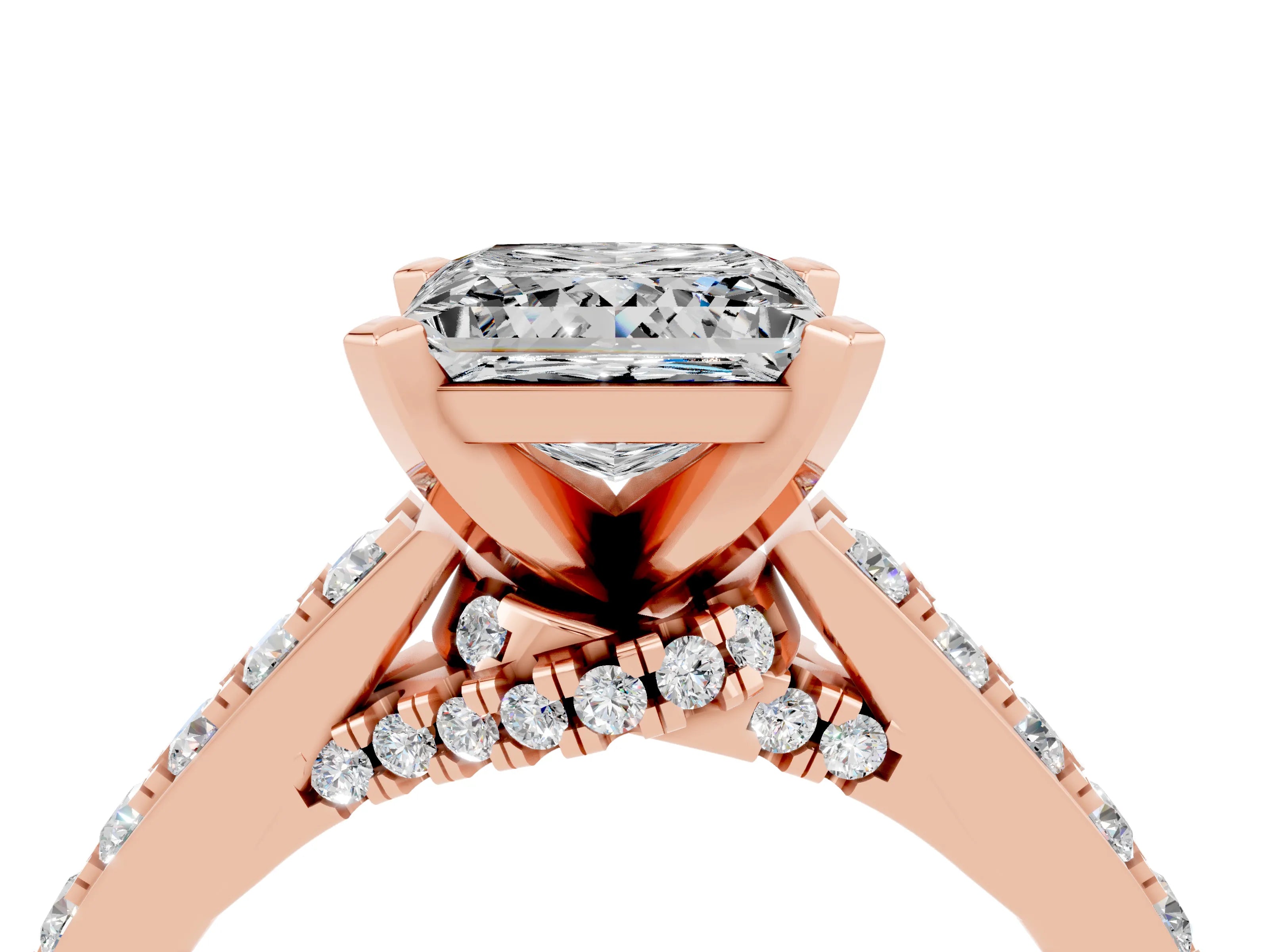 Rose gold Princess Cut Diamond Solitaire Ring with Pavé Band and Prong Setting_16