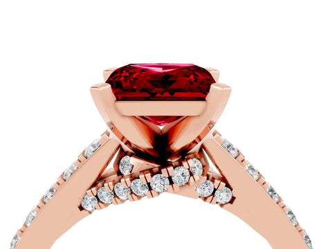 Rose gold Princess Cut Diamond Solitaire Ring with Pavé Band and Prong Setting_16