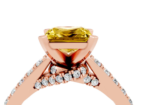 Rose gold Princess Cut Diamond Solitaire Ring with Pavé Band and Prong Setting_16
