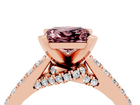 Rose gold Princess Cut Diamond Solitaire Ring with Pavé Band and Prong Setting_16