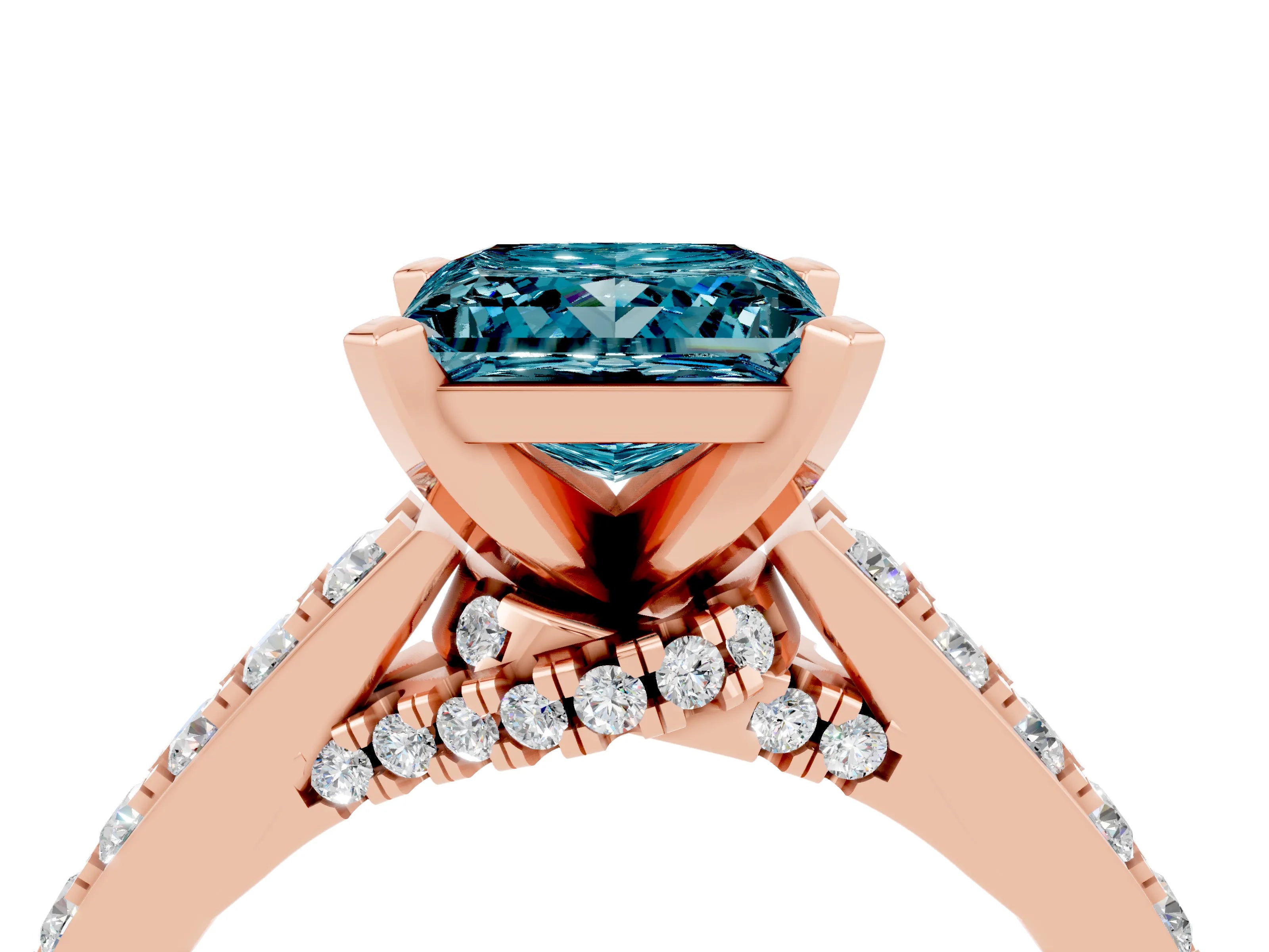 Rose gold Princess Cut Diamond Solitaire Ring with Pavé Band and Prong Setting_16
