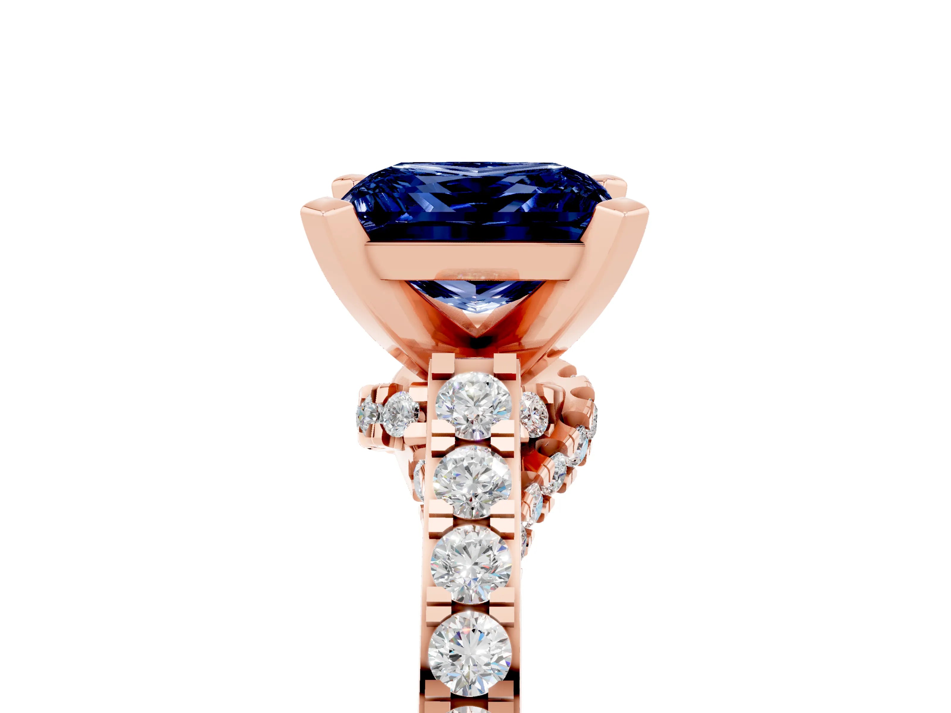 Rose gold Princess Cut Diamond Solitaire Ring with Pavé Band and Prong Setting_17