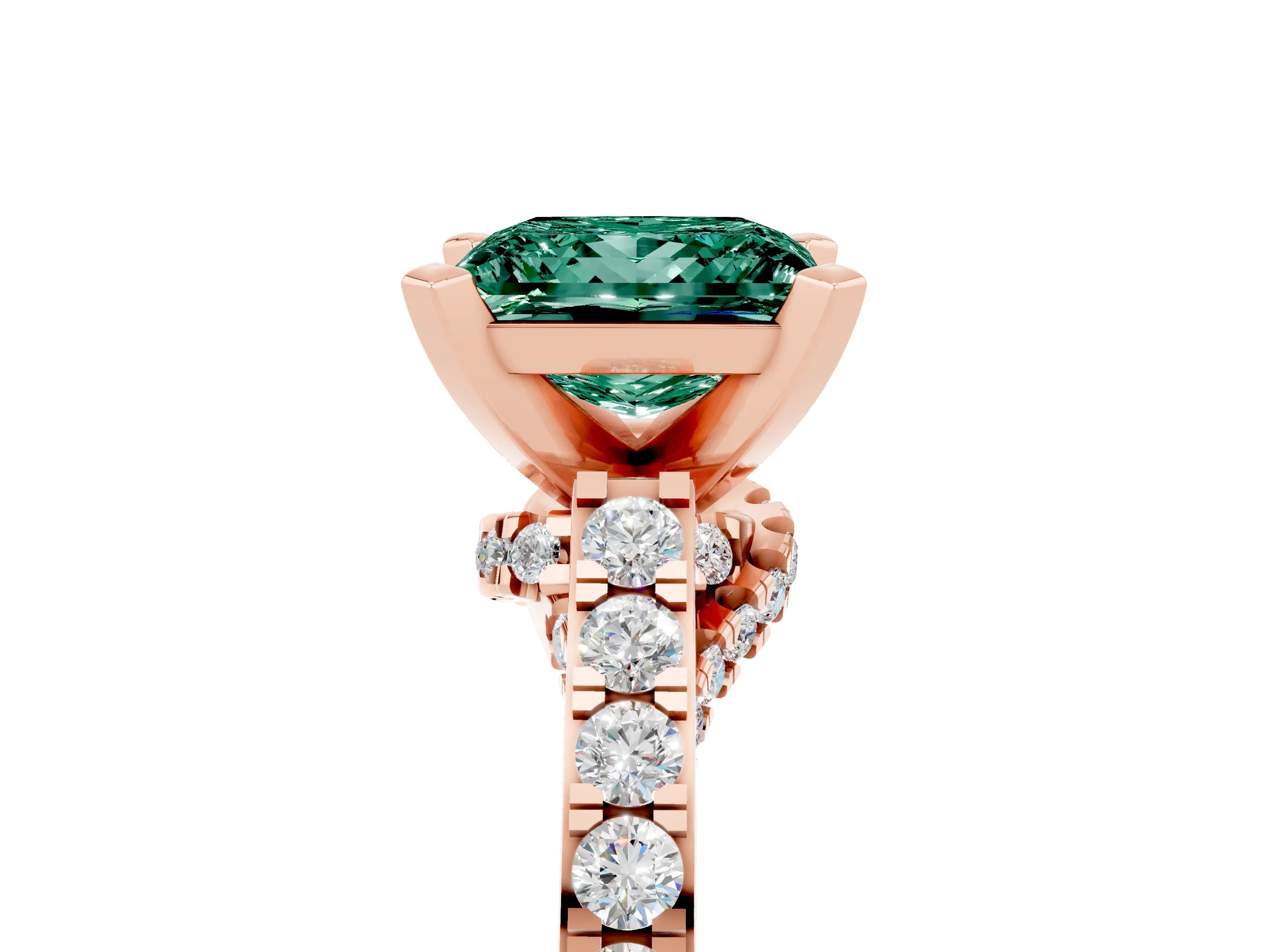Rose gold Princess Cut Diamond Solitaire Ring with Pavé Band and Prong Setting_17