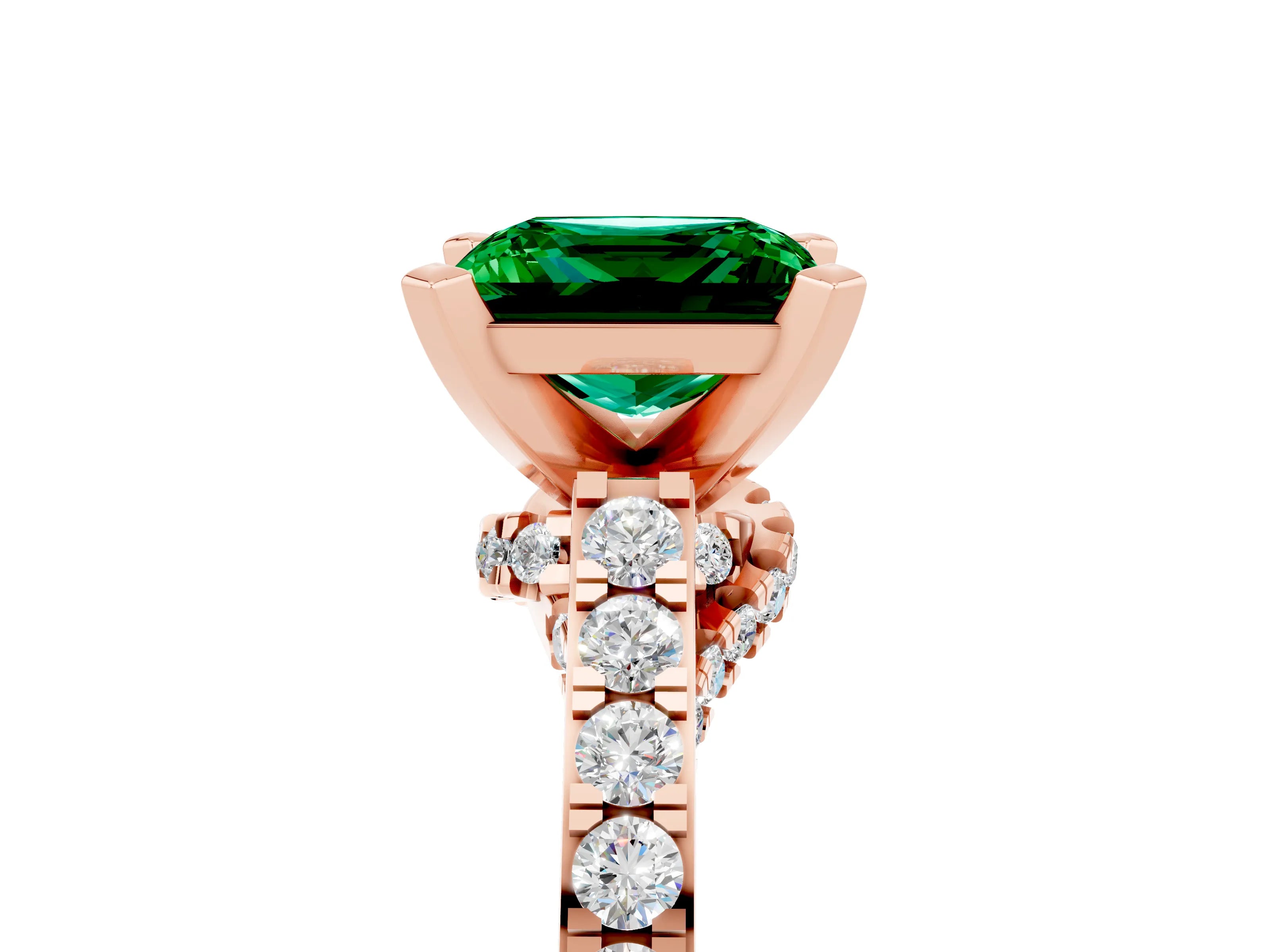 Rose gold Princess Cut Diamond Solitaire Ring with Pavé Band and Prong Setting_17