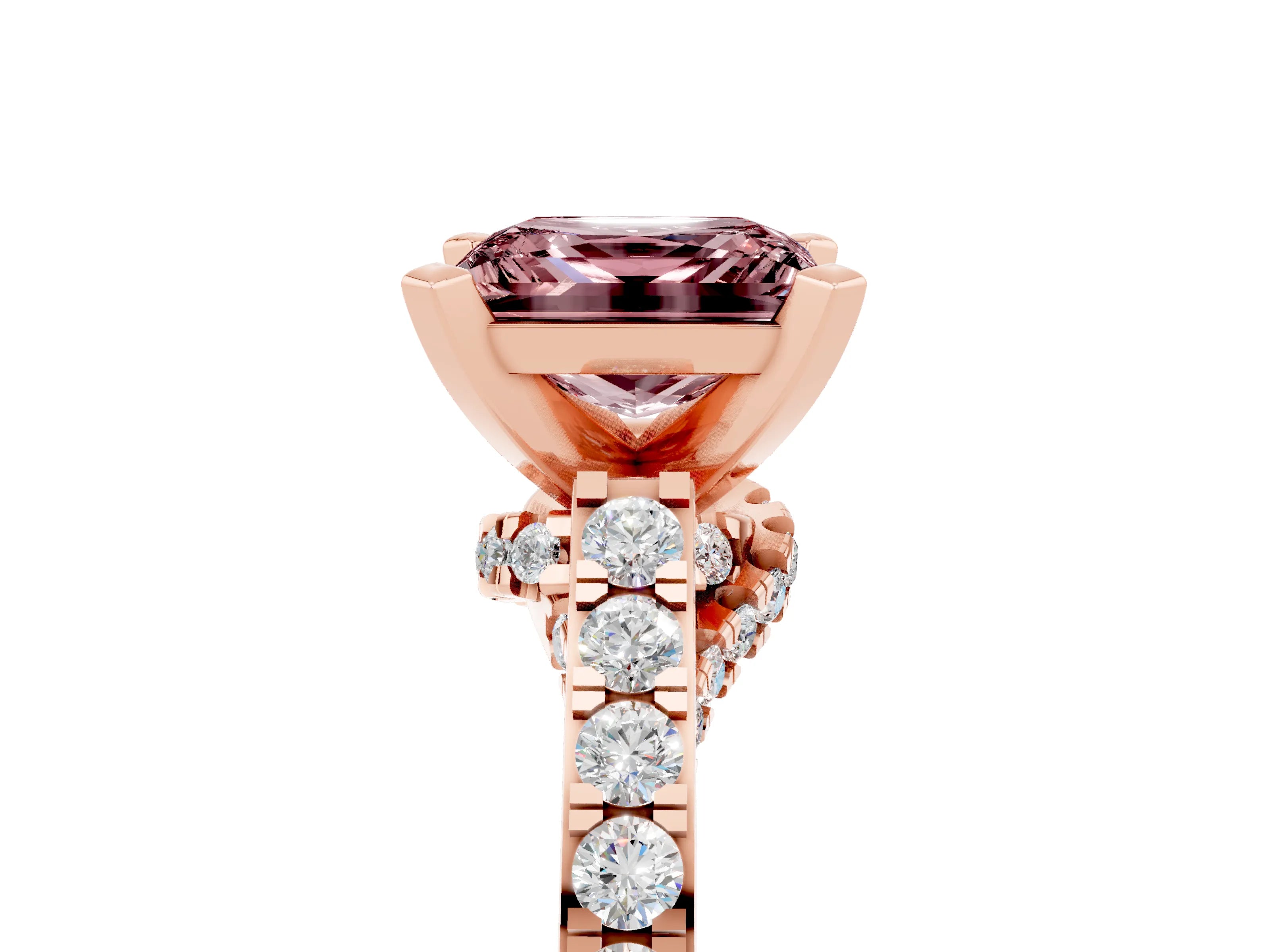Rose gold Princess Cut Diamond Solitaire Ring with Pavé Band and Prong Setting_17