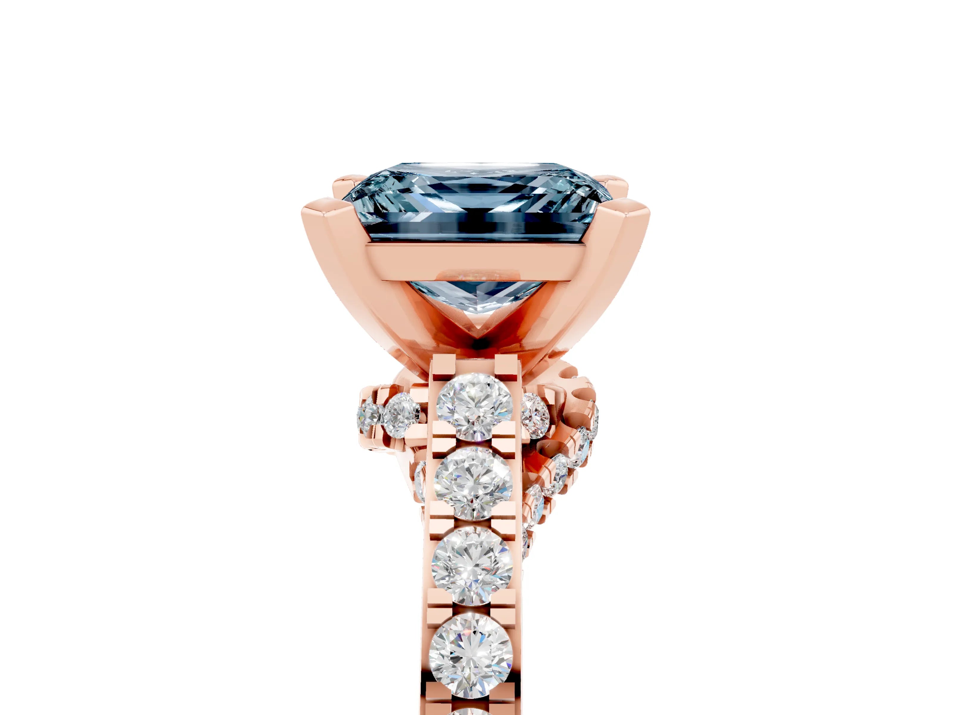 Rose gold Princess Cut Diamond Solitaire Ring with Pavé Band and Prong Setting_17