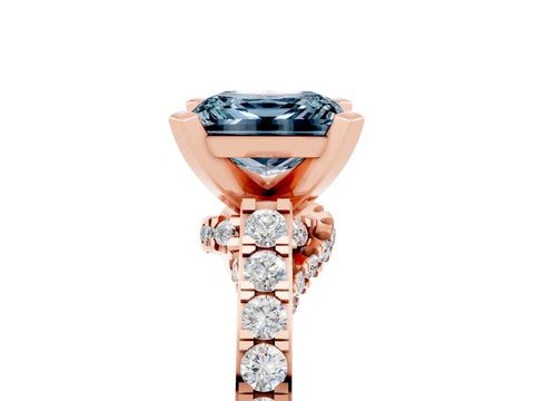 Rose gold Princess Cut Diamond Solitaire Ring with Pavé Band and Prong Setting_17
