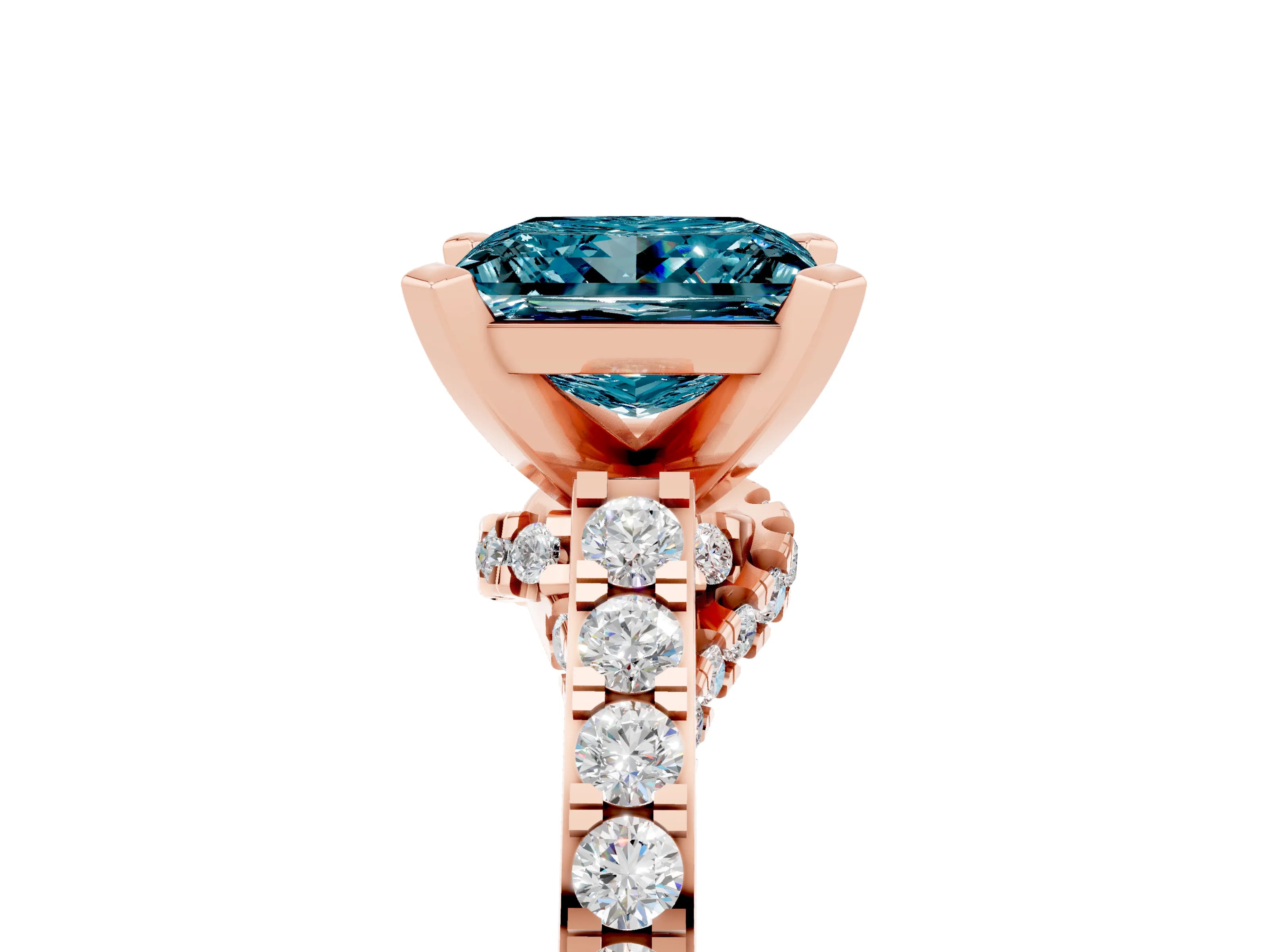 Rose gold Princess Cut Diamond Solitaire Ring with Pavé Band and Prong Setting_17
