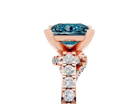 Rose gold Princess Cut Diamond Solitaire Ring with Pavé Band and Prong Setting_17