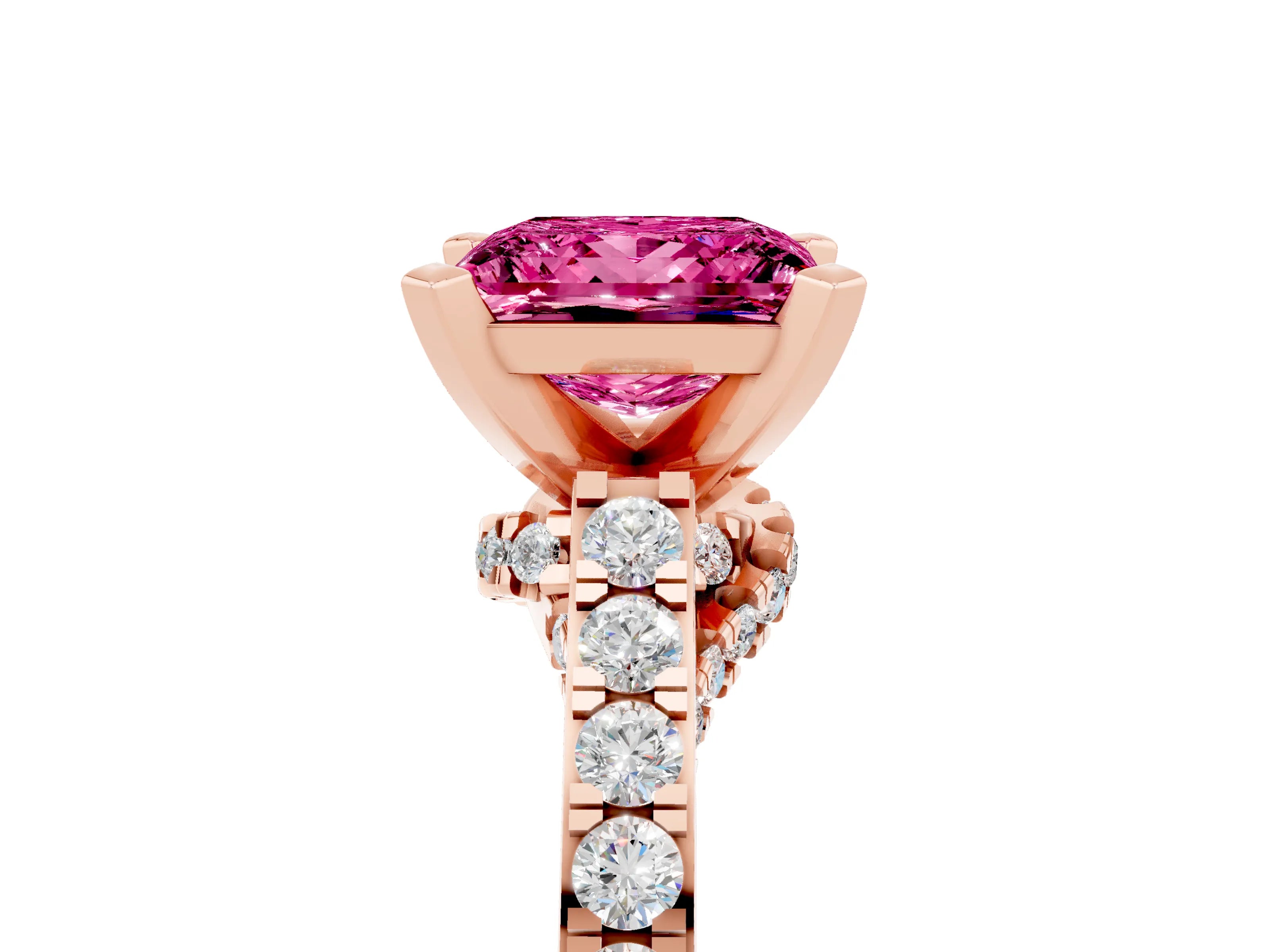 Rose gold Princess Cut Diamond Solitaire Ring with Pavé Band and Prong Setting_17