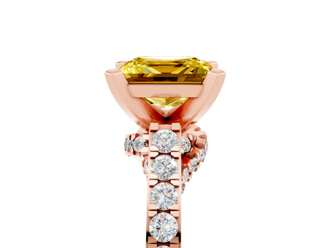 Rose gold Princess Cut Diamond Solitaire Ring with Pavé Band and Prong Setting_17