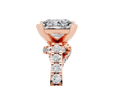 Rose gold Princess Cut Diamond Solitaire Ring with Pavé Band and Prong Setting_17