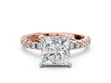 Rose gold Princess Cut Diamond Solitaire Ring with Round  Pavé Band and Four-Prong Setting_42
