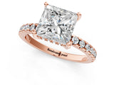 Rose gold Princess Cut Diamond Solitaire Ring with Round  Pavé Band and Four-Prong Setting_43