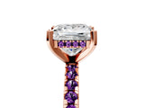 Rose gold Princess Cut Diamond Solitaire Ring with Round with Amethyst side stone Pavé Band and Four-Prong Setting_41