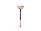 Rose gold Princess Cut Diamond Solitaire Ring with Round with Amethyst side stone Pavé Band and Prong Setting_14