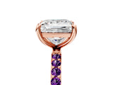 Rose gold Princess Cut Diamond Solitaire Ring with Round with Amethyst side stone Pavé Band and Prong Setting_17
