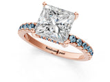 Rose gold Princess Cut Diamond Solitaire Ring with Round with Aquamarine side stone Pavé Band and Four-Prong Setting_37