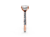 Rose gold Princess Cut Diamond Solitaire Ring with Round with Aquamarine side stone Pavé Band and Four-Prong Setting_38