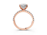 Rose gold Princess Cut Diamond Solitaire Ring with Round with Aquamarine side stone Pavé Band and Four-Prong Setting_39