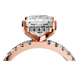Rose gold Princess Cut Diamond Solitaire Ring with Round with Aquamarine side stone Pavé Band and Four-Prong Setting_40
