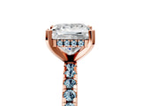 Rose gold Princess Cut Diamond Solitaire Ring with Round with Aquamarine side stone Pavé Band and Four-Prong Setting_41