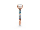 Rose gold Princess Cut Diamond Solitaire Ring with Round with Aquamarine side stone Pavé Band and Prong Setting_2