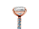 Rose gold Princess Cut Diamond Solitaire Ring with Round with Aquamarine side stone Pavé Band and Prong Setting_29
