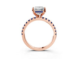 Rose gold Princess Cut Diamond Solitaire Ring with Round with Blue Sapphire side stone Pavé Band and Four-Prong Setting_39