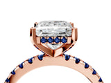 Rose gold Princess Cut Diamond Solitaire Ring with Round with Blue Sapphire side stone Pavé Band and Four-Prong Setting_40