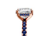 Rose gold Princess Cut Diamond Solitaire Ring with Round with Blue Sapphire side stone Pavé Band and Four-Prong Setting_41