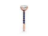 Rose gold Princess Cut Diamond Solitaire Ring with Round with Blue Sapphire side stone Pavé Band and Prong Setting_14