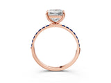Rose gold Princess Cut Diamond Solitaire Ring with Round with Blue Sapphire side stone Pavé Band and Prong Setting_15