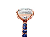 Rose gold Princess Cut Diamond Solitaire Ring with Round with Blue Sapphire side stone Pavé Band and Prong Setting_17