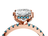 Rose gold Princess Cut Diamond Solitaire Ring with Round with Blue Topaz side stone Pavé Band and Four-Prong Setting_40