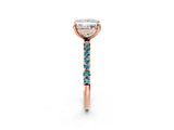 Rose gold Princess Cut Diamond Solitaire Ring with Round with Blue Topaz side stone Pavé Band and Prong Setting_14