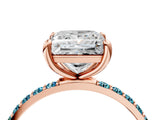 Rose gold Princess Cut Diamond Solitaire Ring with Round with Blue Topaz side stone Pavé Band and Prong Setting_16