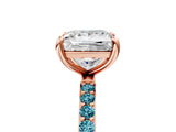 Rose gold Princess Cut Diamond Solitaire Ring with Round with Blue Topaz side stone Pavé Band and Prong Setting_17