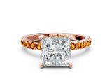 Rose gold Princess Cut Diamond Solitaire Ring with Round with Citrine side stone Pavé Band and Four-Prong Setting_36