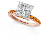 Rose gold Princess Cut Diamond Solitaire Ring with Round with Citrine side stone Pavé Band and Four-Prong Setting_37