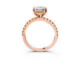 Rose gold Princess Cut Diamond Solitaire Ring with Round with Citrine side stone Pavé Band and Four-Prong Setting_39