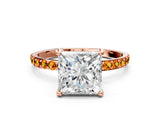 Rose gold Princess Cut Diamond Solitaire Ring with Round with Citrine side stone Pavé Band and Prong Setting_23